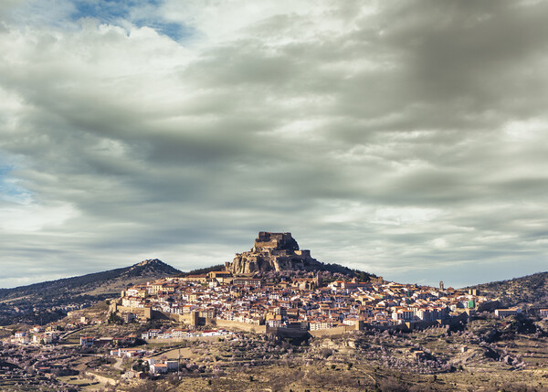 Photography with the town of Morella under a cloudy sky Picture Board by Vicen Photo