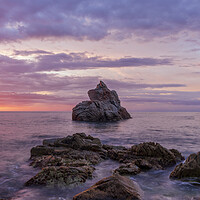 Buy canvas prints of Photography with a lonely island in a violet sunrise in Lloret de Mar by Vicen Photo