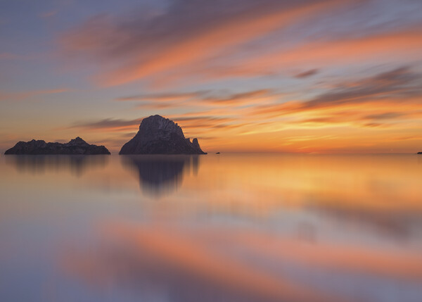 Montage of a sunset in Es Vedra and its reflection in the water Picture Board by Vicen Photo