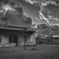 Buy canvas prints of A lonely hermitage under a thunderstorm in black and white by Vicen Photo