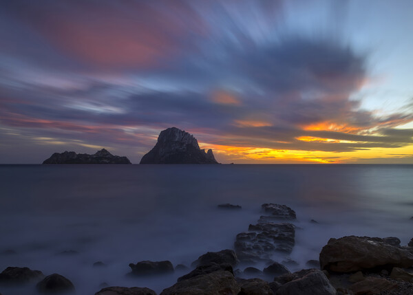 Es Vedra from the coast of Ibiza in a cloudy sunset Picture Board by Vicen Photo