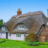 Buy canvas prints of British Thatched Flint Cottage - Painterly by Geoff Smith