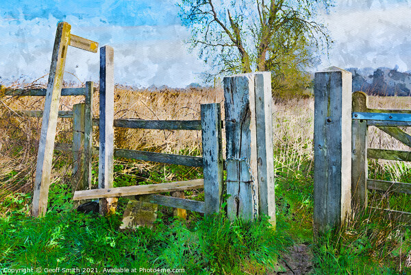 Wooden Countryside Stile Painterly Picture Board by Geoff Smith