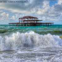 Buy canvas prints of Brighton West Pier ruins with rough sea by Geoff Smith