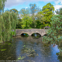 Buy canvas prints of Bridge over river Coln Bibury Cotswolds by Allan Bell
