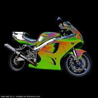 Buy canvas prints of Solarised Green Motorbike on Black Background by Allan Bell