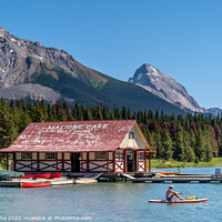 Buy canvas prints of Boat House, Maligne Lake by Jeff Whyte