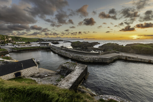 "Golden Glow at Ballintoy Harbour" Picture Board by KEN CARNWATH