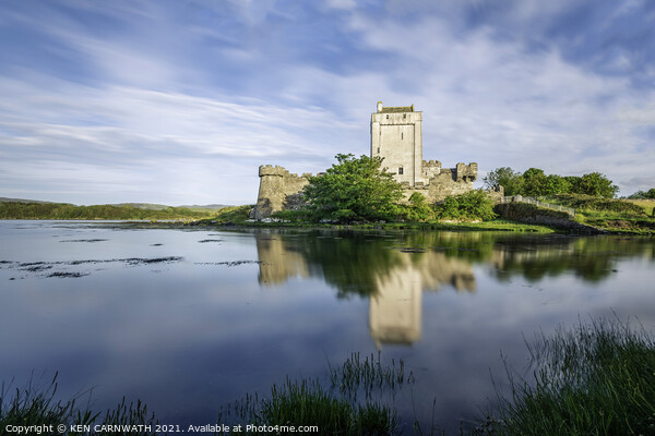 Serene Reflections of Doe Castle Picture Board by KEN CARNWATH