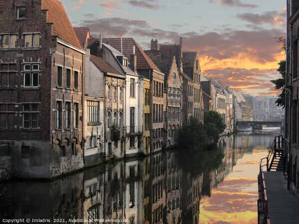 Ghent Waterways Sunset, Digital Watercolor Picture Board by Imladris 