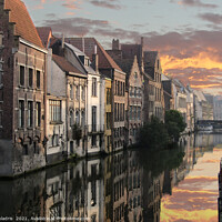Buy canvas prints of Ghent Waterways Sunset, Digital Watercolor by Imladris 