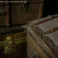 Buy canvas prints of Closeup shot of vintage travel boxes and suitcases by Kristof Bellens