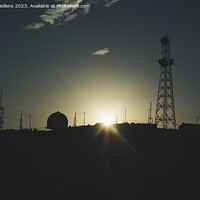 Buy canvas prints of Silhouette of communication towers against a sunset. by Kristof Bellens