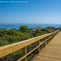 Buy canvas prints of View on wooden elevated boardwalk at Lagos beach in Algarve, Portugal by Kristof Bellens