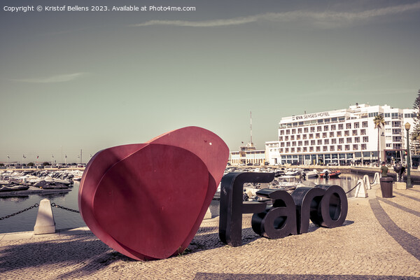 View on the I love Faro sign and Eva Senses Hotel in the marina of Faro, Portugal. Picture Board by Kristof Bellens