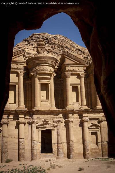 Vertical cave view on the Monastery (ad deir) in Petra, Jordan. Picture Board by Kristof Bellens