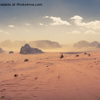 Buy canvas prints of Desert scene at Wadi Rum, Jordan, light sand storm in the distance by Kristof Bellens