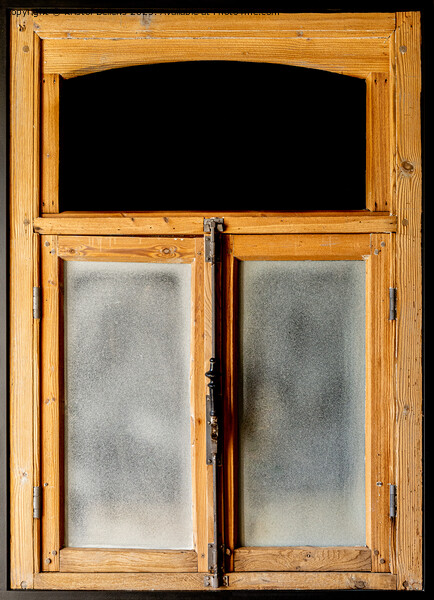 Vintage wooden and weathered rustic window frame with glass and black copy space Picture Board by Kristof Bellens