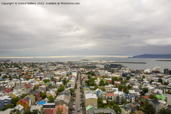 Reykjavik, Iceland, skyline and cityscape with view over houses and skolavordustigur. Aerial. Picture Board by Kristof Bellens