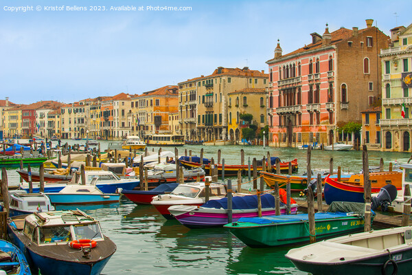 boats in the canal grande, canal houses in the background Picture Board by Kristof Bellens