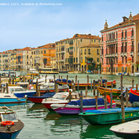 Buy canvas prints of boats in the canal grande, canal houses in the background by Kristof Bellens