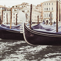 Buy canvas prints of Gondola lined up at Canal Grande in Venice by Kristof Bellens