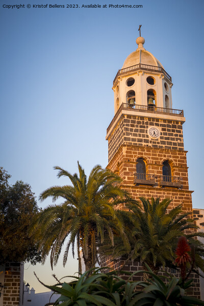 View on the clock tower of the church of Teguise, former capital of the Spanish Canary island of Lanzarote Picture Board by Kristof Bellens