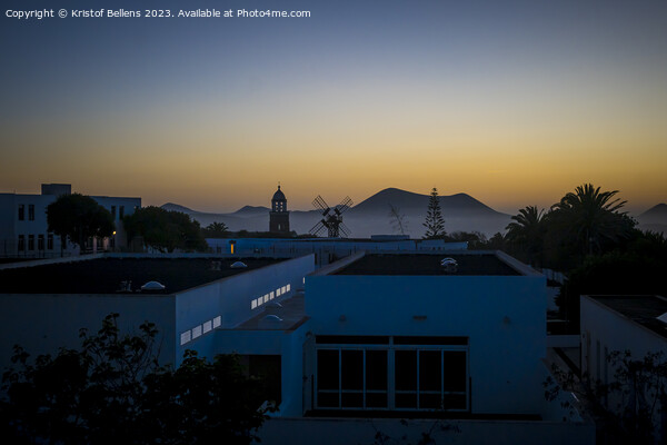 Silhouette sunset view on the village of Teguise on the Canary Island of Lanzarote Picture Board by Kristof Bellens