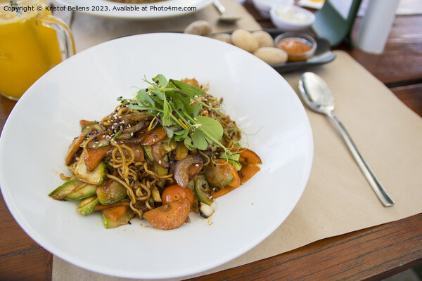 Plate with vegan asian food. Wok noodles with vegetables Picture Board by Kristof Bellens