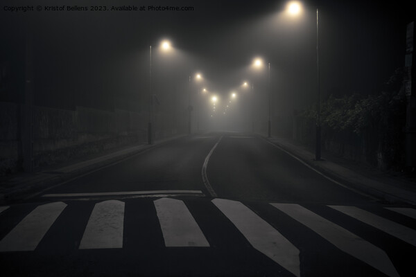 Night shot of a desolate, empty and abandoned city street with streetlights illuminating the road Picture Board by Kristof Bellens