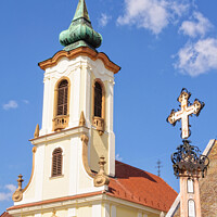 Buy canvas prints of Memorial cross and bell tower - Szentendre by Laszlo Konya