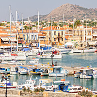 Buy canvas prints of Bustling port of Aegina by Laszlo Konya