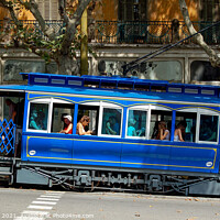 Buy canvas prints of Blue Tram - Barcelona by Laszlo Konya