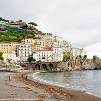 Buy canvas prints of Amalfi Beach on an overcast day by Laszlo Konya