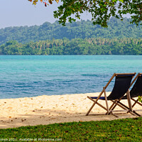 Buy canvas prints of Deckchairs on the sand - Espiritu Santo by Laszlo Konya