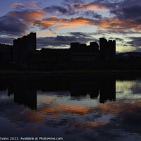 Buy canvas prints of Caerphilly castle sunset by Darren Evans