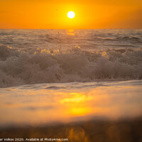 Buy canvas prints of Sea orange sunset on a warm summer evening with sm by Alexander Volkov