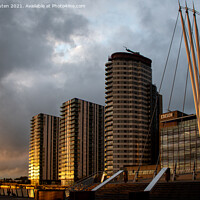 Buy canvas prints of Sunset at Salford Quays, Manchester by Vicky Outen