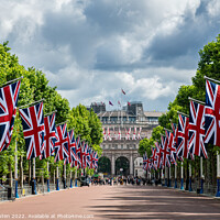 Buy canvas prints of The Queen's Platinum Jubilee celebration flags, The Mall, London by Vicky Outen