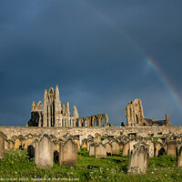 Buy canvas prints of A rainbow over Whitby Abbey, Yorkshire by Vicky Outen