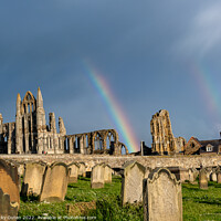Buy canvas prints of A double rainbow over Whitby Abbey, Yorkshire by Vicky Outen