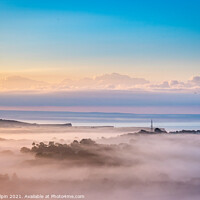 Buy canvas prints of Foggy West Dorset landscape at sunrise by Gary Holpin