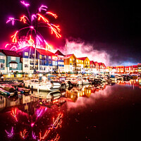 Buy canvas prints of Fireworks over Exmouth Harbour by Gary Holpin