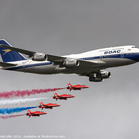Buy canvas prints of British Airways 747 with the Red Arrows by Patrick Metcalfe
