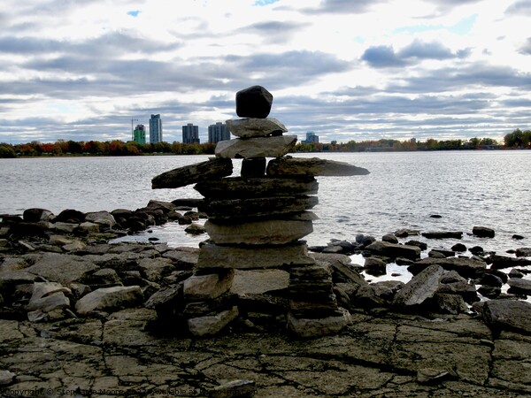 Inukshuk on the shores of the Ottawa River, Gatineau, Quebec Picture Board by Stephanie Moore