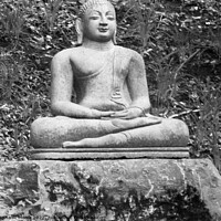 Buy canvas prints of Seated Buddha in b & w by Stephanie Moore