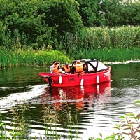 Buy canvas prints of Red sightseeing boat by Stephanie Moore