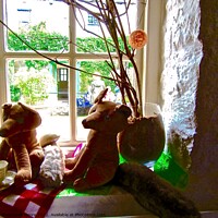 Buy canvas prints of Window with toys and plant by Stephanie Moore