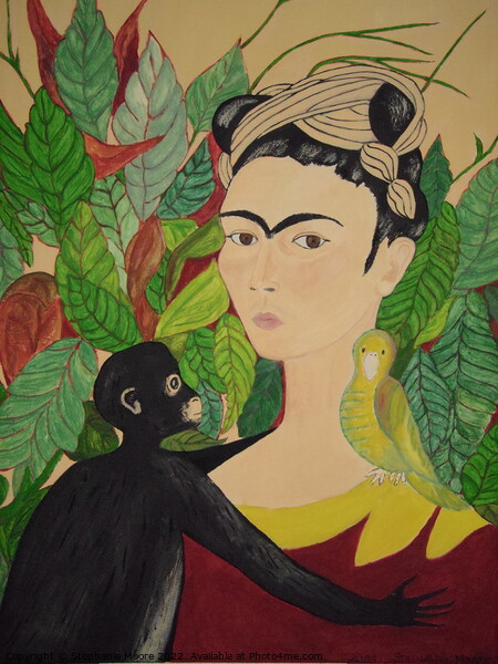 Frida with Monkey and bird Picture Board by Stephanie Moore