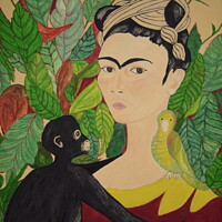 Buy canvas prints of Frida with Monkey and bird by Stephanie Moore
